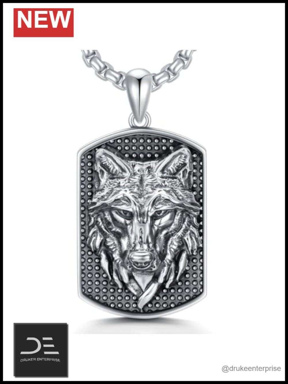925 Sterling Silver Wolf Moon Pendant Necklace Men Women Handmade Jewelry Gift
